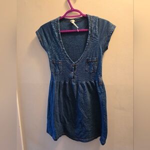 Evolutionary Apparel - Knit Denim Mini Dress / V-Neck Skater Dress